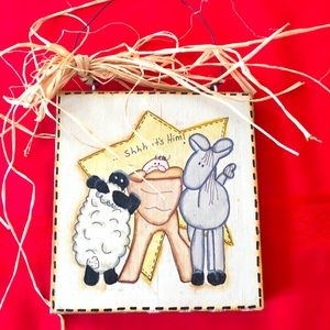 Handmade Christmas story “babe in a manger” plaque